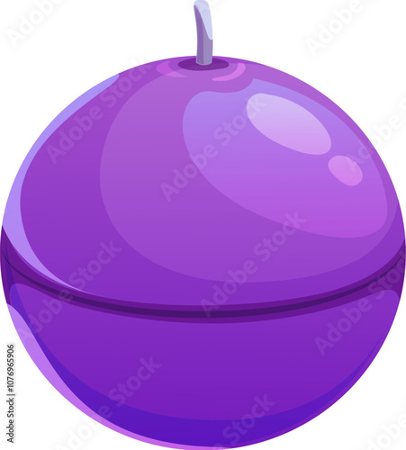 Cartoon lavender candle sphere representing cosmetics, oil, perfume and flowers. Isolated vector purple candlelight ball evokes feelings of relaxation, spa, wellness for beauty and aromatherapy