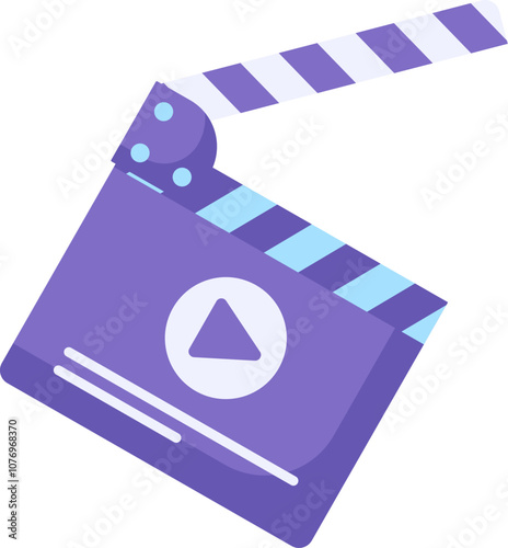 Cinematographic wooden clapperboard for starting movie scene icon. Cinema board for assistant director team element. Simple flat vector isolated on white background