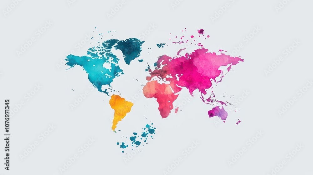Fototapeta premium world map and airplane routes flat design top view global adventure theme watercolor Triadic Color Scheme