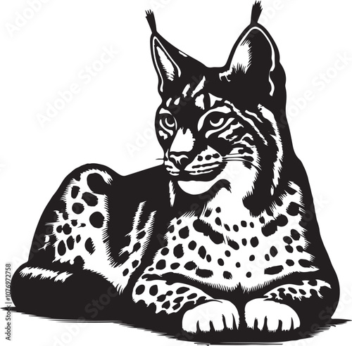 Lynx Silhouette Vector Art on White Background - Stealthy Wild Cat Icon Design

