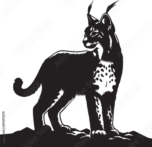 Lynx Silhouette Vector Art on White Background - Stealthy Wild Cat Icon Design

