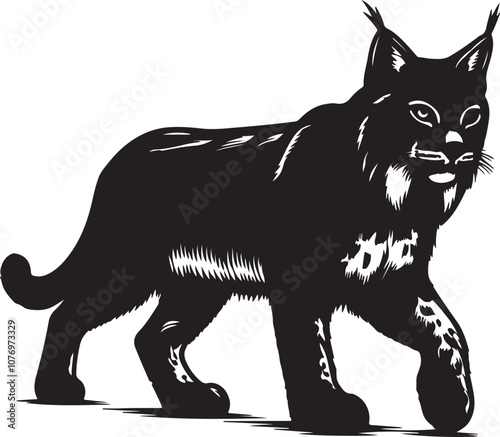 Lynx Silhouette Vector Art on White Background - Stealthy Wild Cat Icon Design

