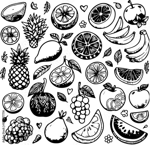 fruits doodles