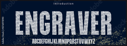 Condensed sans serif typeface. Alphabet vector font with texture. Rough and grunge style vector font.