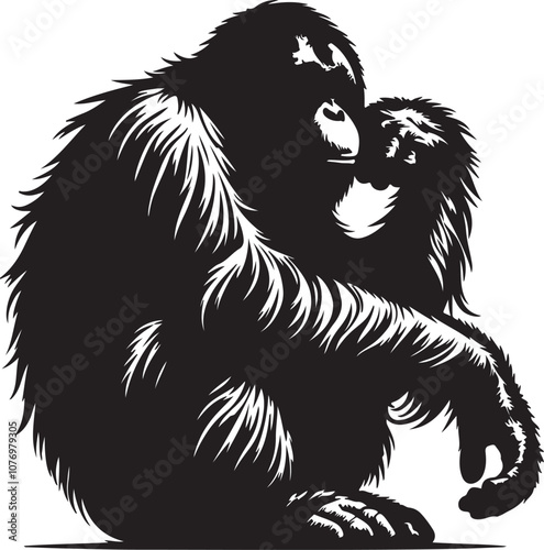 Orangutan Silhouette Vector Art on White Background - Majestic Primate Icon Design

