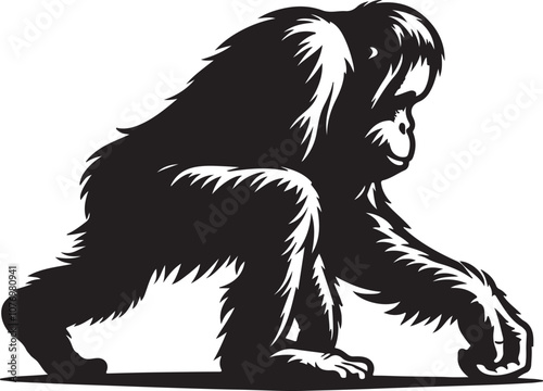 Orangutan Silhouette Vector Art on White Background - Majestic Primate Icon Design

