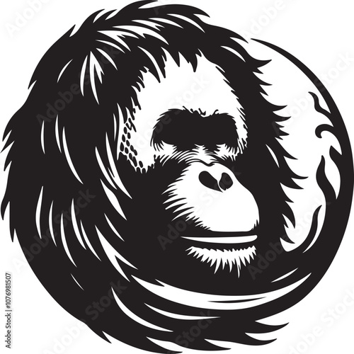 Orangutan Silhouette Vector Art on White Background - Majestic Primate Icon Design

