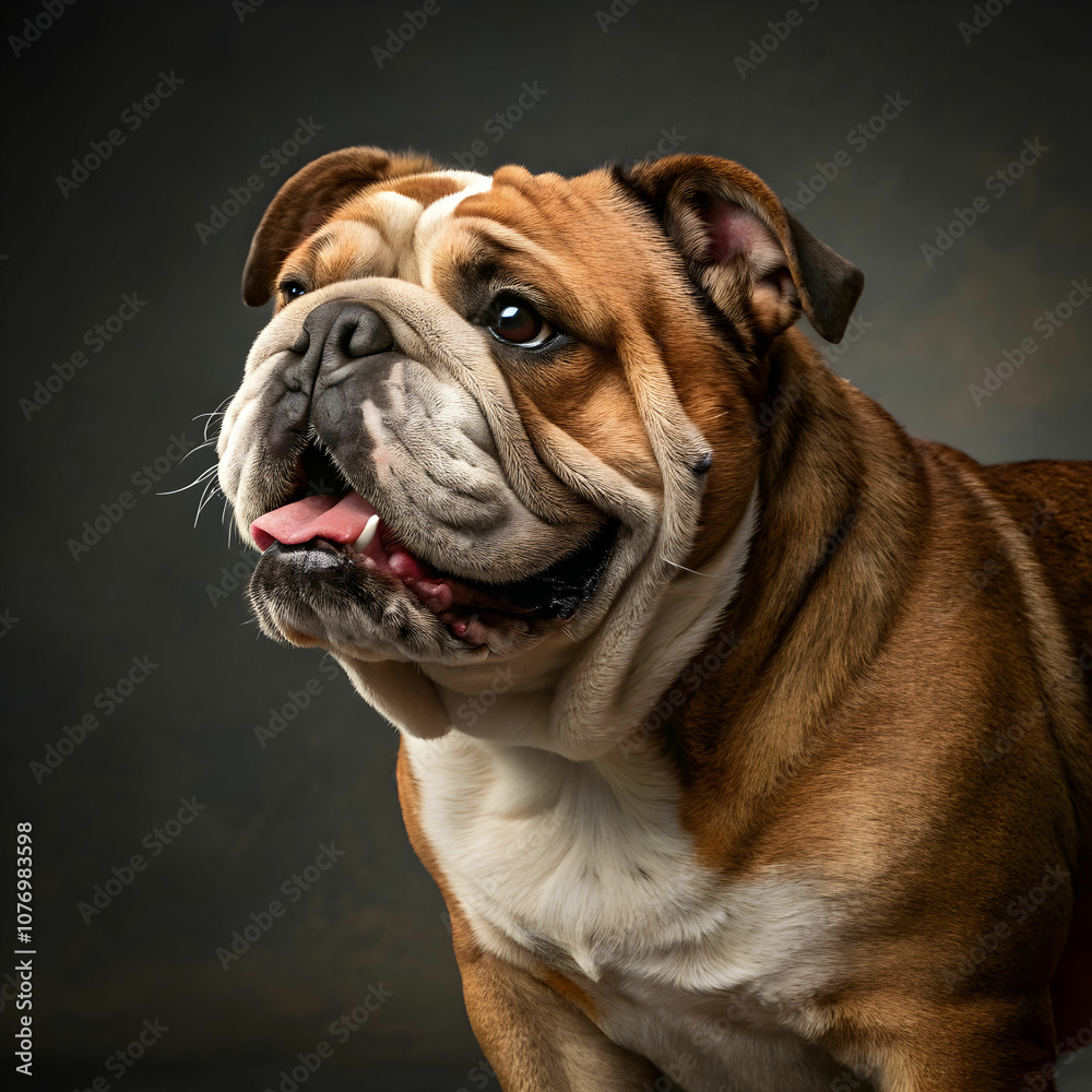Fototapeta premium The Bulldog is a calm, sturdy dog known for its distinctive wrinkled face.