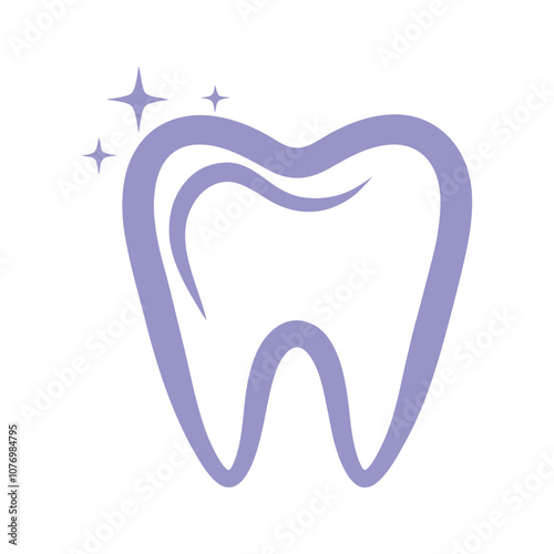 Minimalist Tooth Icon with Sparkle Effect vector illustration.