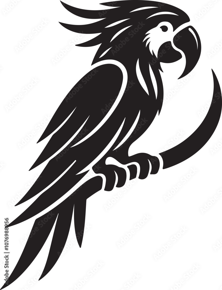 Fototapeta premium Parrot Silhouette Vector Art on White Background - Vibrant Tropical Bird Icon Design