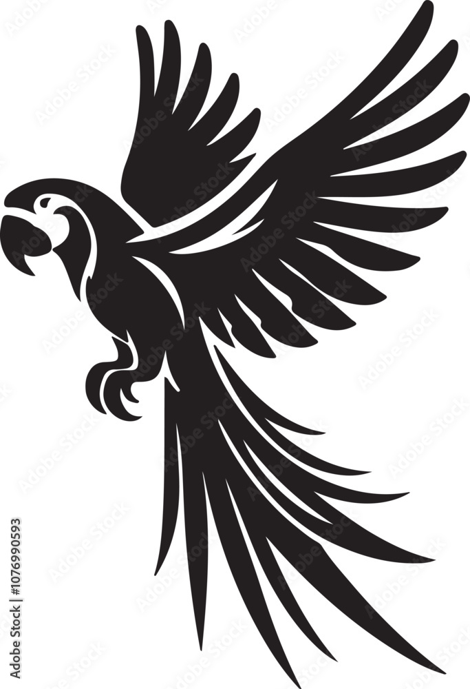 Fototapeta premium Parrot Silhouette Vector Art on White Background - Vibrant Tropical Bird Icon Design
