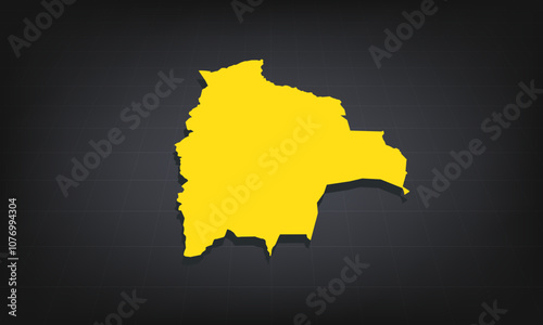 Yellow 3D Map of bolivia on a Dark Background, Displaying Geographical Shape and Borders for Educational and Informational