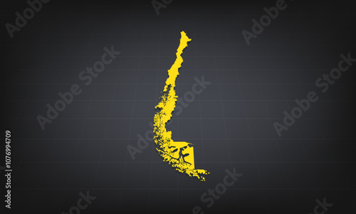 Yellow 3D Map of chile on a Dark Background, Displaying Geographical Shape and Borders for Educational and Informational