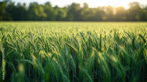 A lush field oats flourishes in the warmth summer, stretching out as far as the eye can see photo