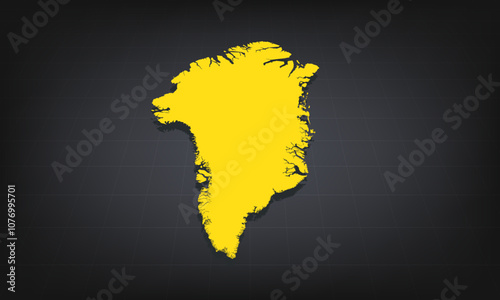 Yellow 3D Map of greenland on a Dark Background, Displaying Geographical Shape and Borders for Educational and Informational