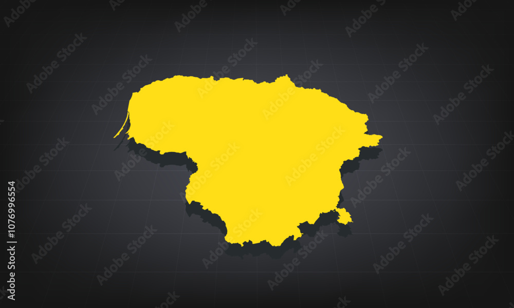 Obraz premium Yellow 3D Map of lithuania on a Dark Background, Displaying Geographical Shape and Borders for Educational and Informational
