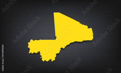 Yellow 3D Map of mali on a Dark Background, Displaying Geographical Shape and Borders for Educational and Informational