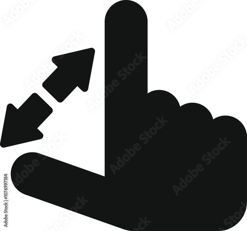 Two fingers scrolling vertically on touch screen, zoom gesture, simple black icon