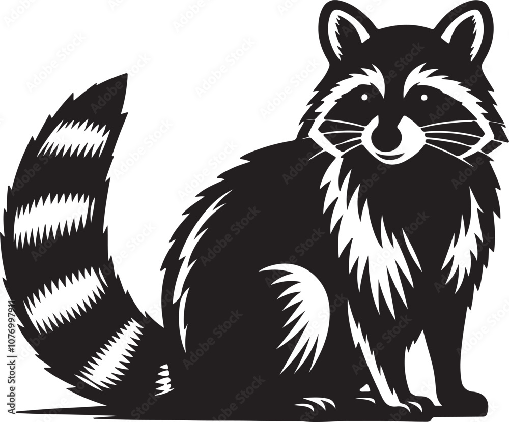 Obraz premium Raccoon Silhouette Vector Art on White Background - Playful Nighttime Animal Icon Design