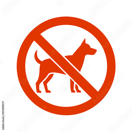 Vector icon of a red no dogs allowed sign with silhouette of a dog
