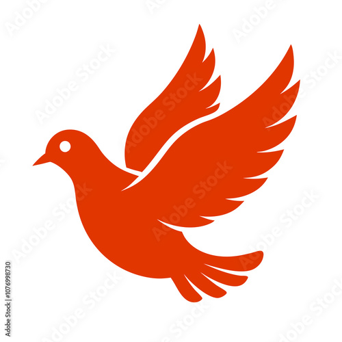 Elegant flying bird icon in bright red color with outstretched wings on a white background