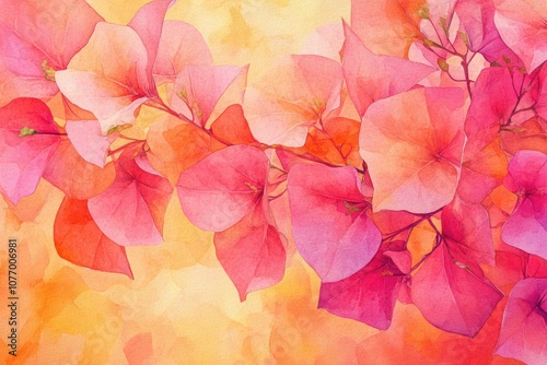 Botanical Bougainvillea Watercolor Frame with Tropical Summer Vibes