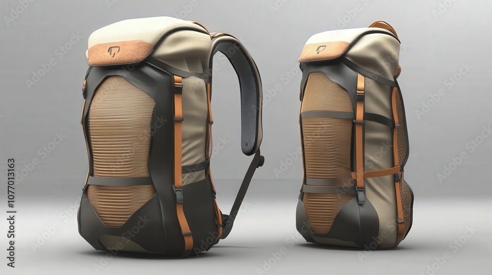 Naklejka premium A product designer focuses on creating a modular backpack with adjustable compartments, offering maximum customization
