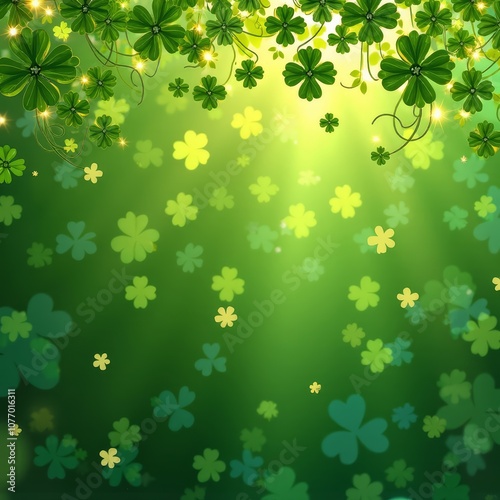 Green clover leaves with sparkles on gradient background