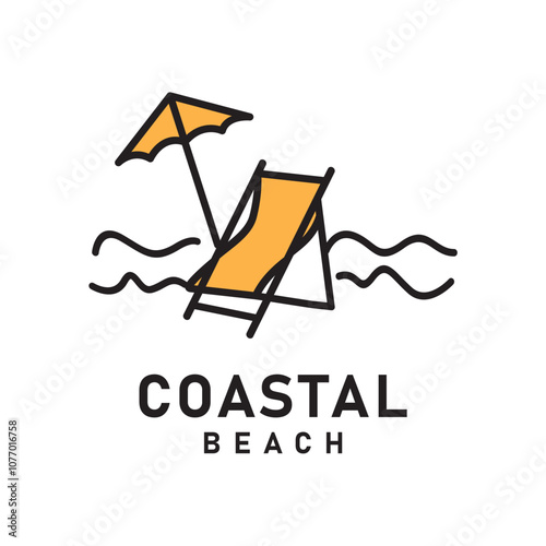 Beach vacation logo with sun lounger and waves