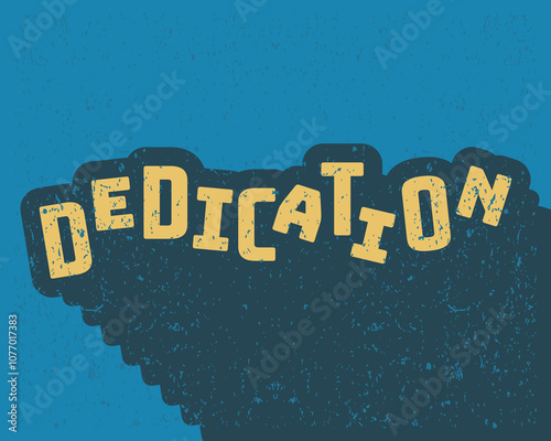 Long shadow text effect typography flat design dedication with grunge effect in blue color retro style. Lettering vector illustration. Suitable for wall art decoration