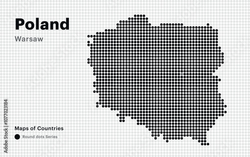 Creative Dotted Map of Poland with capital Warsaw Square dots