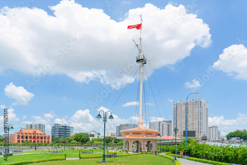 Thu Ngu flagpole at the junction of the Saigon river and Ben Nghe canal, was built in 1865, initially as a signal pole for ships entering and leaving Saigon port.