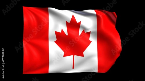 Realistic Waving Canada Flag Loop Animation with Transparent Background