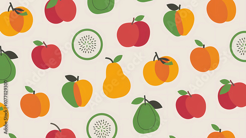 Minimalistic bright illustration of fruits. Food art