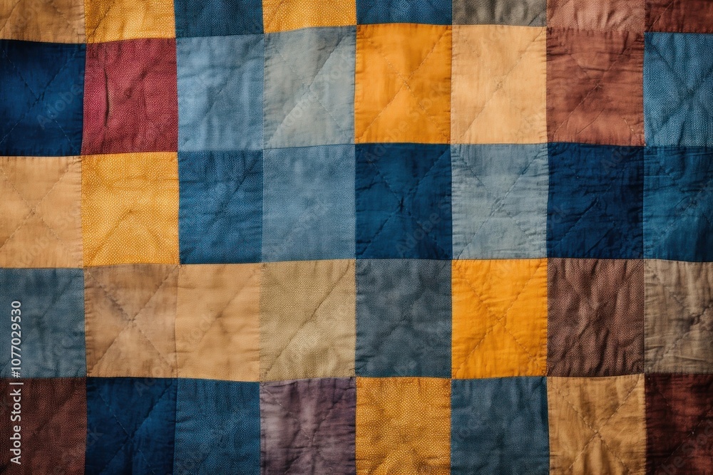 Fototapeta premium Top view photo of a quilt block print pattern patchwork blanket flag.