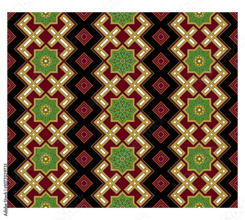 Traditional Sadu decorative art with colorful geometric patterns. Beautiful Arabic heritage art. Endless flat vector design.