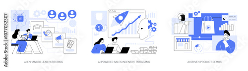 Artificial Intelligence for sales teams abstract concept vector illustrations.