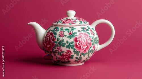 A beautifully designed floral teapot with vibrant colors, perfect for adding elegance to any tea party or kitchen decor. photo