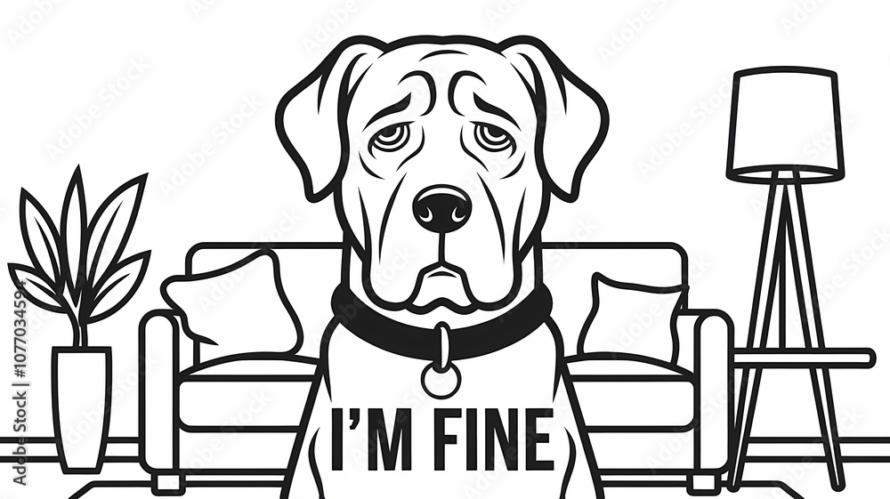 Funny dog with the inscription. I'm fine. Animal art.