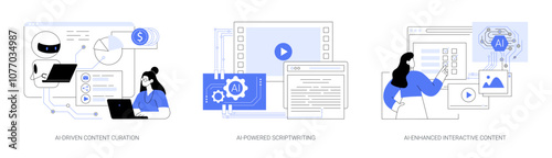 AI content creation tools abstract concept vector illustrations.