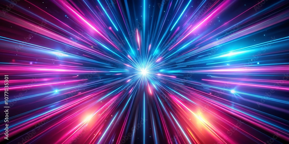 Fototapeta premium Neon Light Streaks Convergence in Dark Space, abstract , light streaks