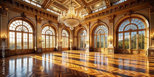 Wallpaper Mural Golden Sunbeams Illuminate Ornate Ballroom, Palace, Interior Design , Luxury Torontodigital.ca