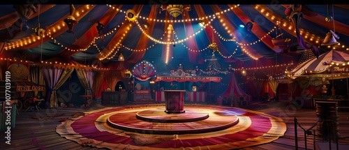 Dynamic 3D Circus Scene with Podium and Spotlight for Event Promotion
