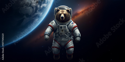 Astronaut Floating in Outer Space in a Space Suit, Planet Earth, Stars, Science, Funny Animal Galaxy Image
 photo