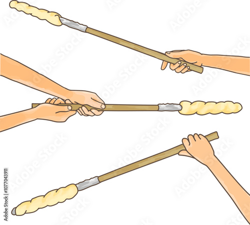 焼く前の棒パンを持つ手　イラストセット