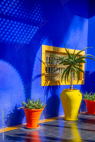 architectural detail at the Majorelle garden, in the heart of the city of Marrakech in Morocco