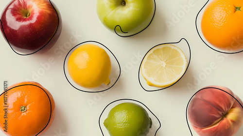 Minimalistic bright illustration of fruits. Food art