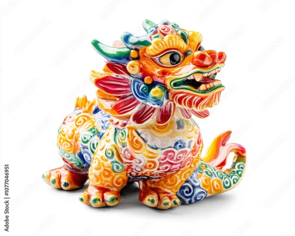 Fototapeta premium Colorful decorative dragon sculpture on white isolate background