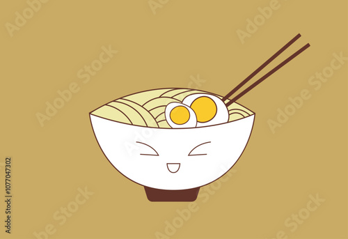 Cute Ramen Bowl Illustration with Smile