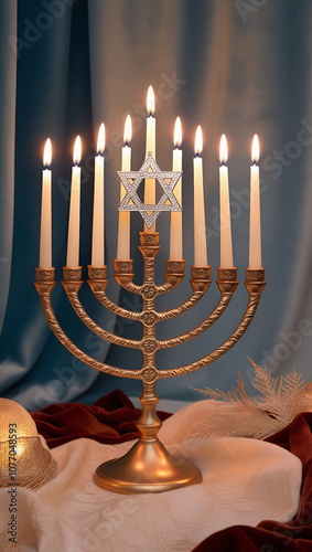 Hanukkah Lights Tradition: The Star of David and Candles Burning Bright, Celebrating Faith, Heritage, Unity, and the Joyful Spirit of the Holiday